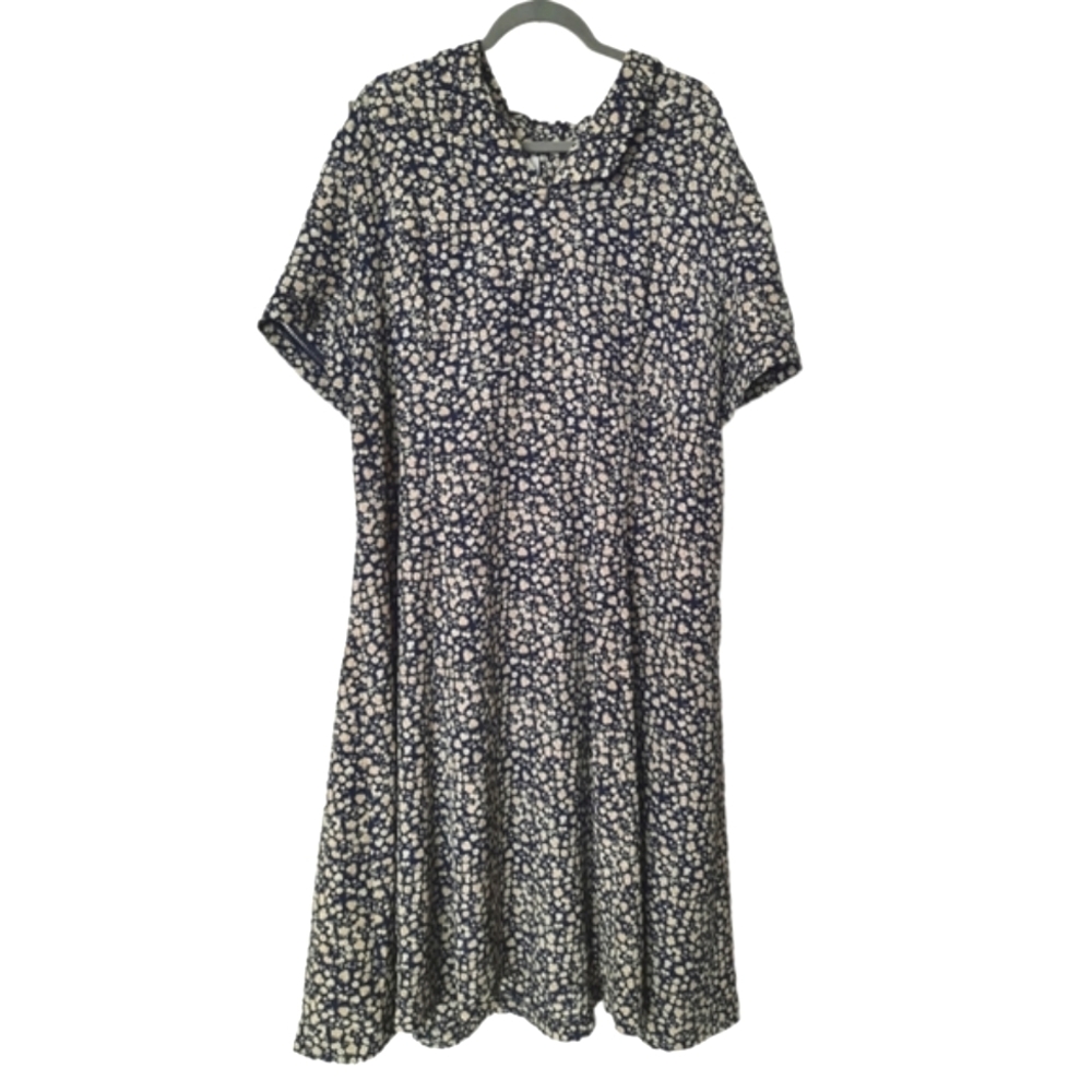 Vintage Leslie Fay Cottage Core Long Dress Blue Floral Print Prarie Women's 24WP